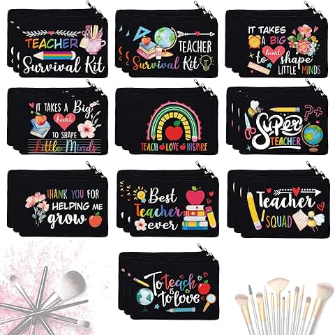 6 Pack Teacher Gift Makeup Bags for Back to School