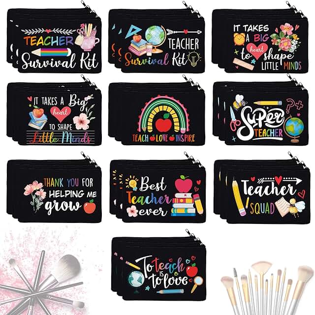 6 Pack Teacher Gift Makeup Bags for Back to School