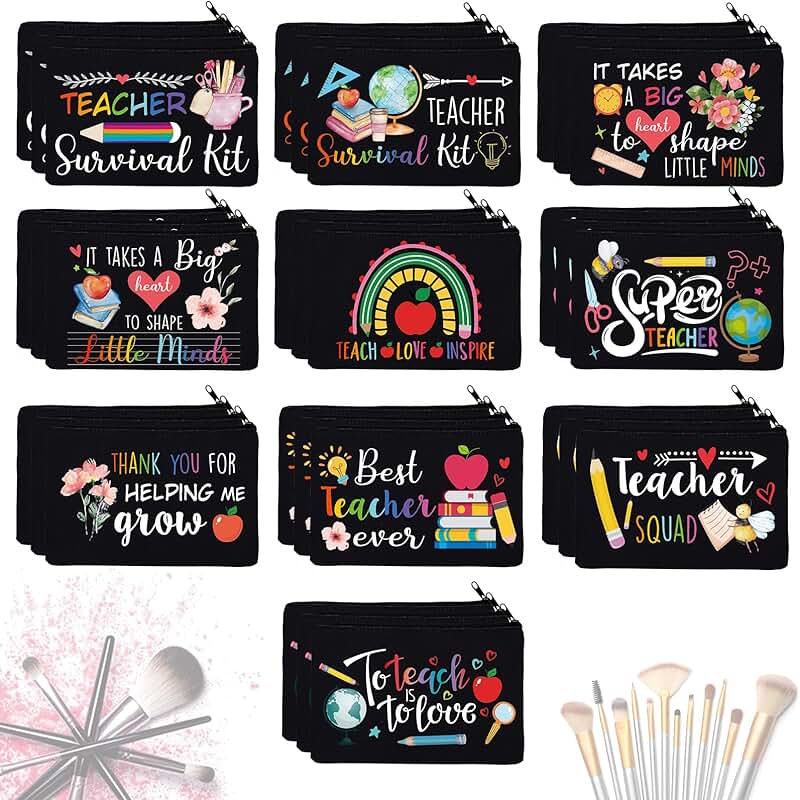 6 Pack Teacher Gift Makeup Bags for Back to School