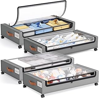 Four Under Bed Storage Containers with Wheels and Lids