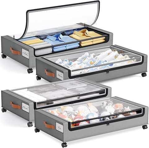 Four Under Bed Storage Containers with Wheels and Lids