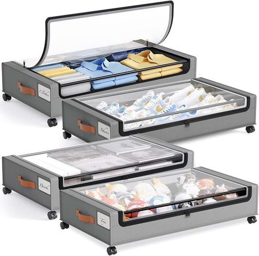 Set of 4 clear plastic storage bins with lids
