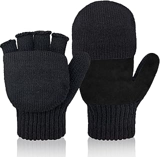 Winter Knitted Convertible Fingerless Wool Gloves for Women and Men
