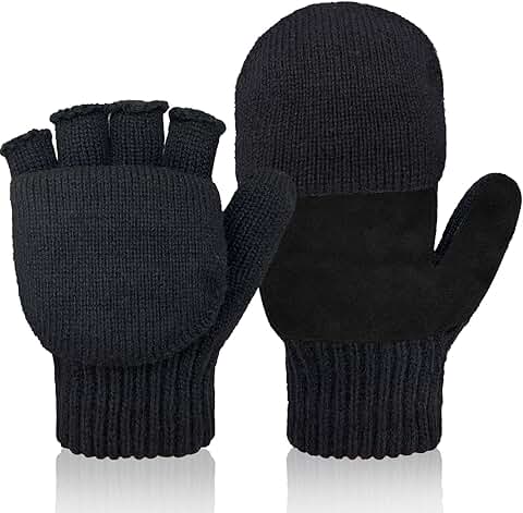Winter Knitted Convertible Fingerless Wool Gloves for Women and Men