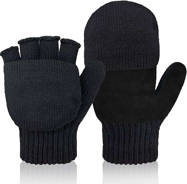 Winter Knitted Convertible Fingerless Wool Gloves for Women and Men