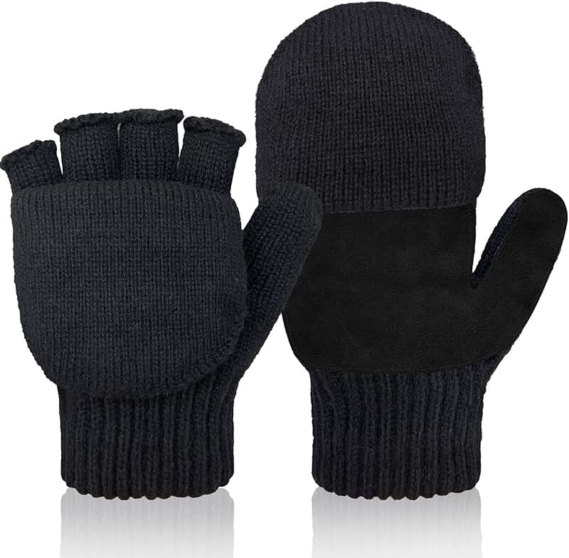 Winter Knitted Convertible Fingerless Wool Gloves for Women and Men