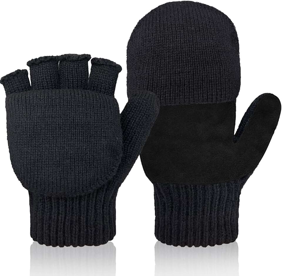 Winter Knitted Convertible Fingerless Wool Gloves for Women and Men