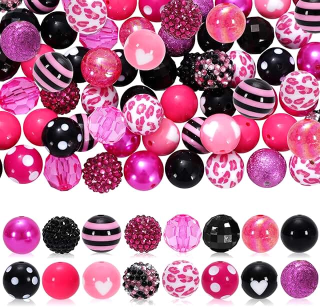 Pink and black bubblegum beads for jewelry making