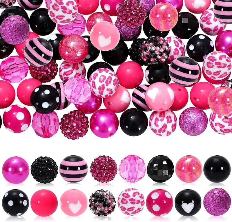 Pink and black bubblegum beads for jewelry making