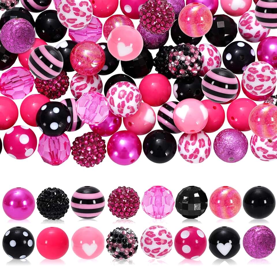 Pink and black bubblegum beads for jewelry making