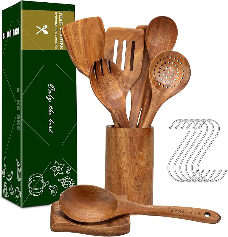 9-Piece Natural Teak Wooden Cooking Utensil Set