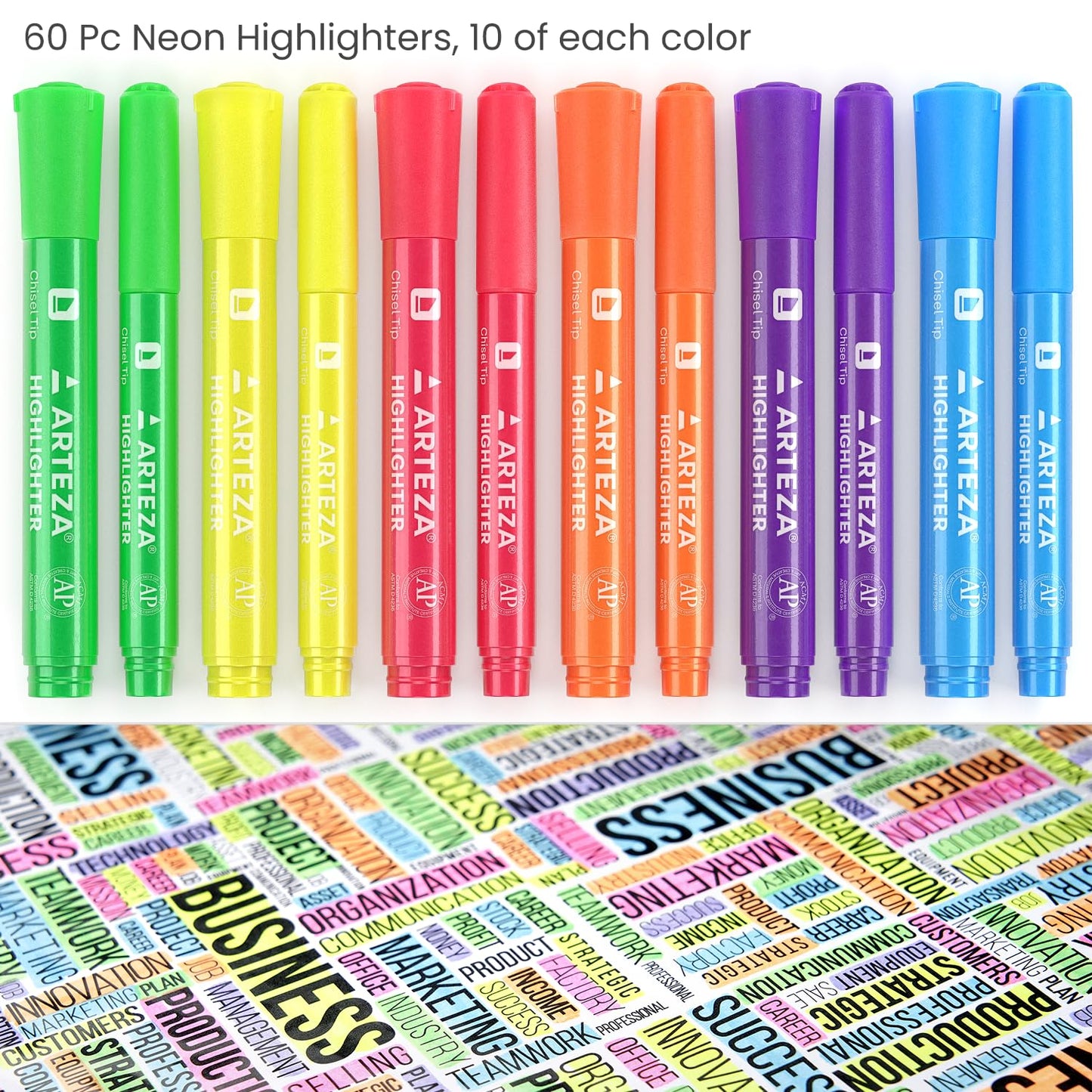 Set of 60 Assorted Color Highlighters with Wide and Narrow Tips