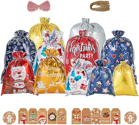 Reusable Drawstring Christmas Gift Bags in Multiple Sizes