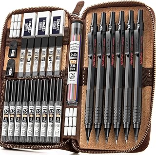 Set of 30 Black Metal Mechanical Pencils with Leather Case