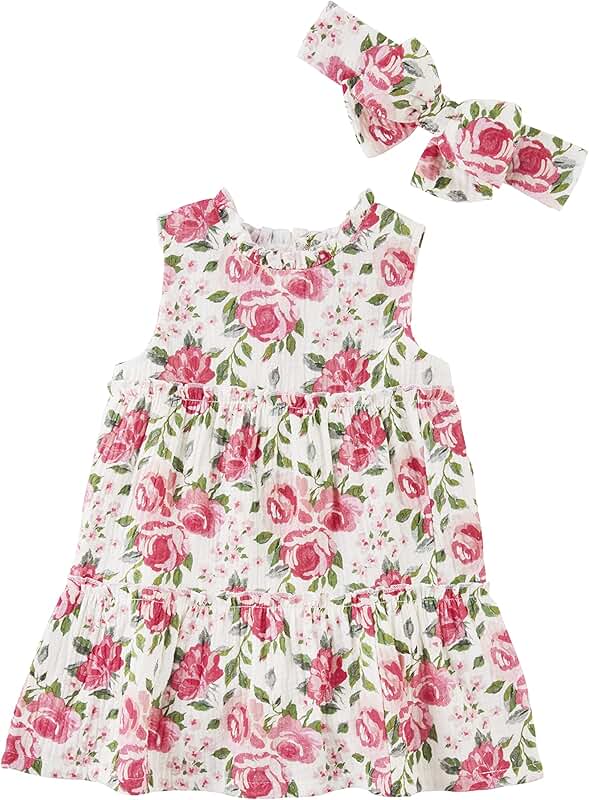 Baby Girl Cotton Floral Dress and Headband