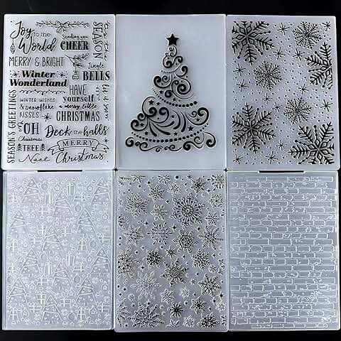 Set of 6 Christmas Embossing Folders for Card Making