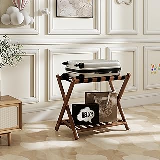 Foldable Bamboo Luggage Rack with Storage Shelf