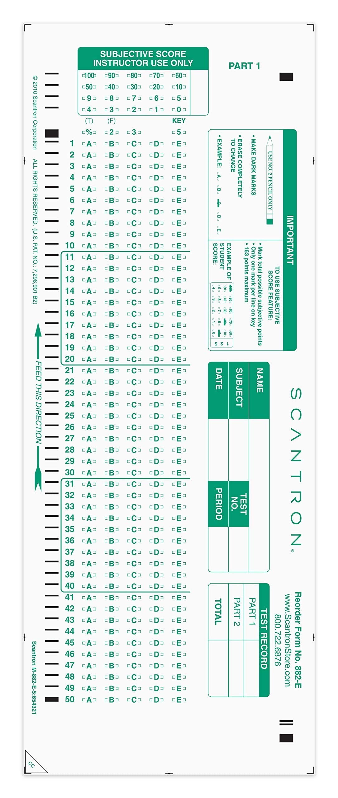 Official Brand 882-E Answer Sheet (50 Pack)