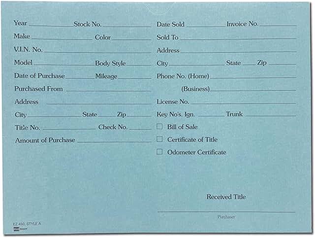 Light Blue 9x12 Vehicle Deal Record Envelopes, 100 Pack