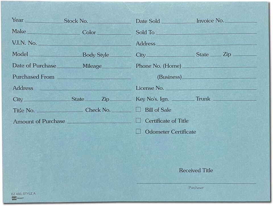 Light Blue 9x12 Vehicle Deal Record Envelopes, 100 Pack