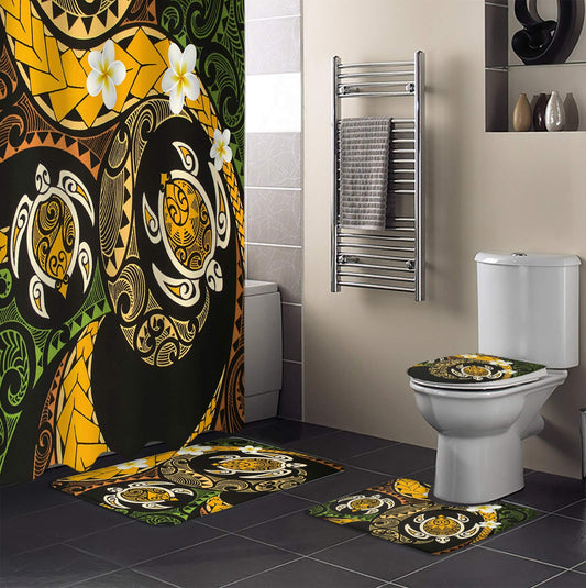 4 Piece Shower Curtain Sets Polynesian Retro Totem Include Non- Rug, Tet Lid Cover, Bath Mat and Shower Curtain Waterproof with 12 Hooks for Bathroom