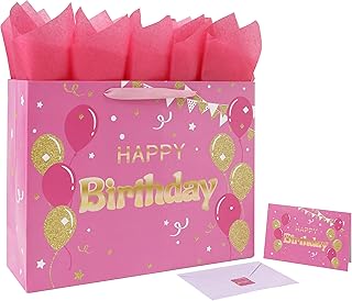 Large Pink Happy Birthday Gift Bag with Card and Accessories