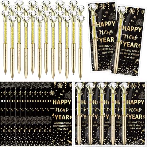50 Happy New Year Party Favor Sets with Pens, Cards, and Ties