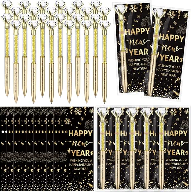 50 Happy New Year Party Favor Sets with Pens, Cards, and Ties