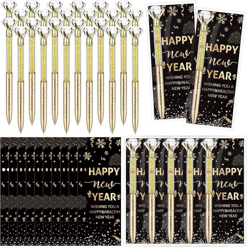 50 Happy New Year Party Favor Sets with Pens, Cards, and Ties