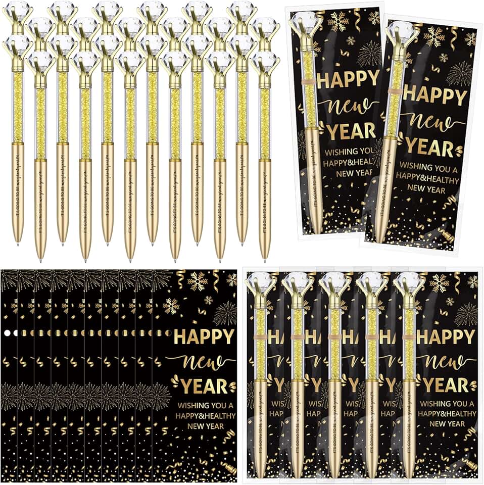 50 Happy New Year Party Favor Sets with Pens, Cards, and Ties