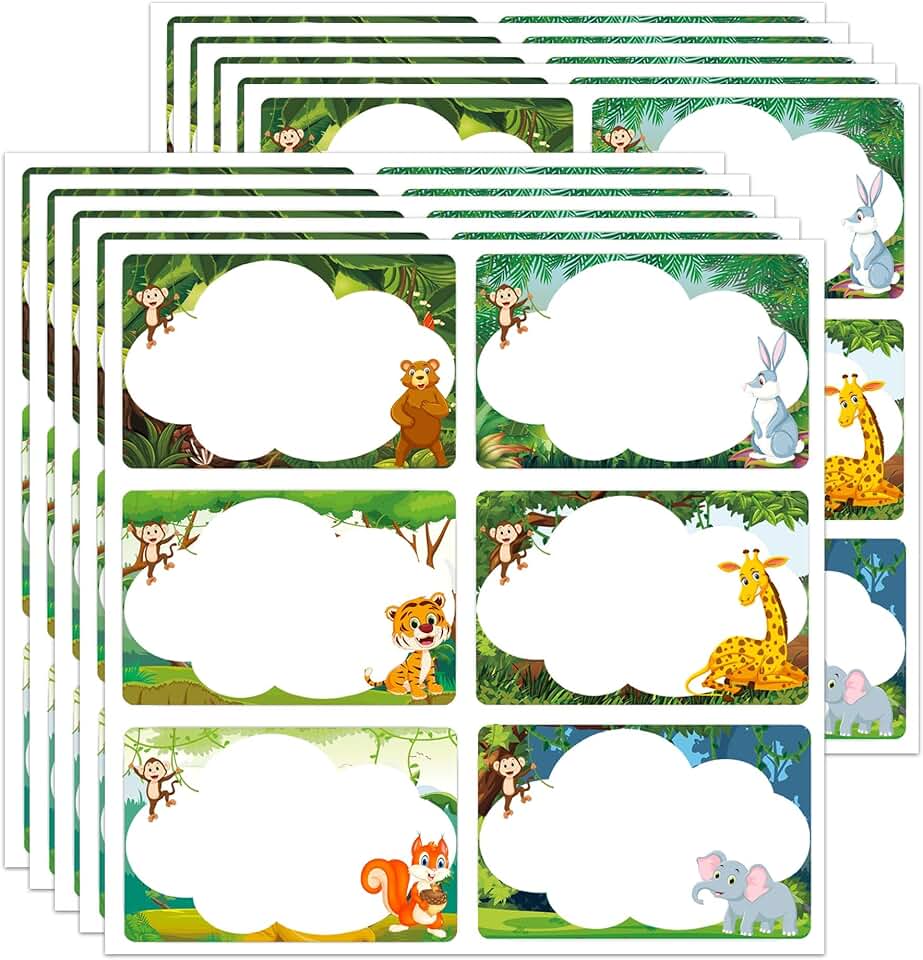 Colorful Animal Print Jungle Name Tags for Classroom, 180 Pieces