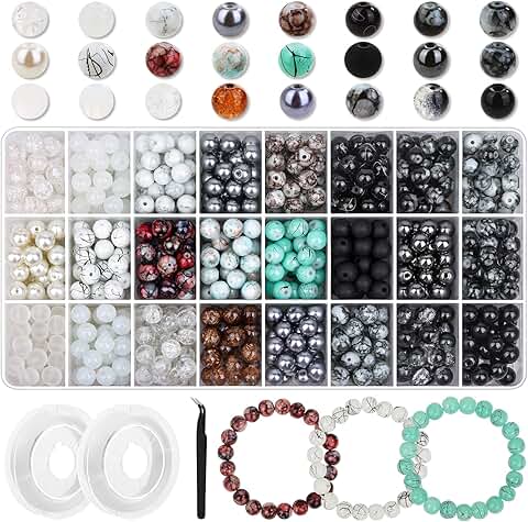 840pcs 8mm Round Glass Beads in 24 Colors for Jewelry Making