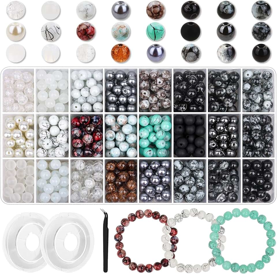 840pcs 8mm Round Glass Beads in 24 Colors for Jewelry Making