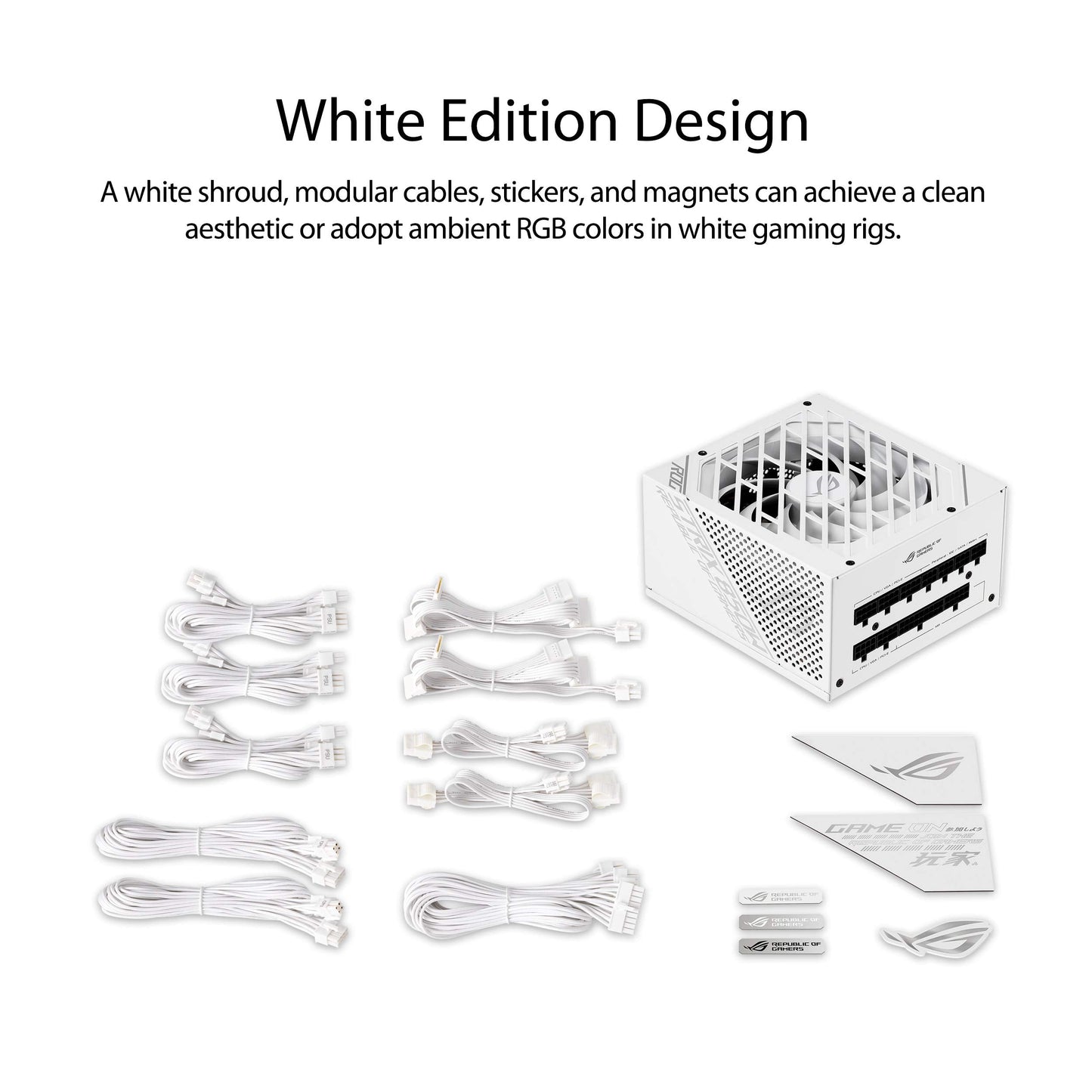ROG Strix 850W White Edition PSU, Power Supply (ROG heatsinks, Axial-tech Fan Design, Dual Ball Fan Bearings, 0dB Technology, 80 Plus Gold Certification, Fully Modular Cables, 10-Year Warranty)