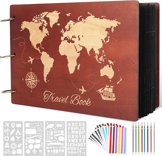 Wooden Scrapbook Album for Travel and Memories