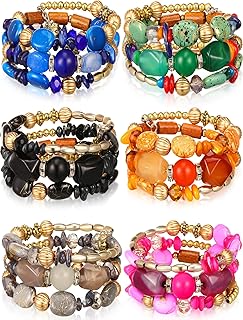 Set of 6 Boho Agate Beaded Charm Bracelets