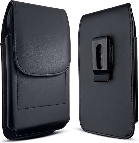 Vertical Cell Phone Belt Holster with Clip and ID Pouch