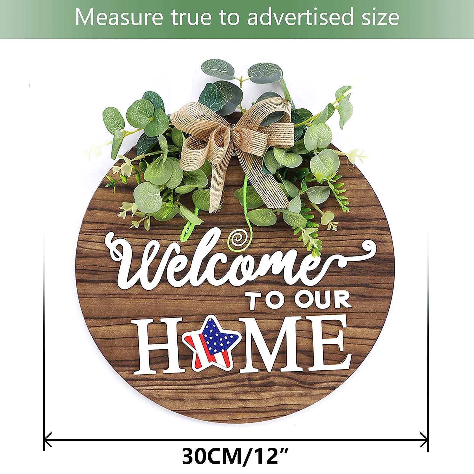 Interchangeable Seasonal Welcome Sign Front Door Decoration, R tic Round Wood Wreat Wall Hanging Outdoor, Farmho e, Porch, for Spring Summer Fall All Seasons Holiday Halloween Christmas.