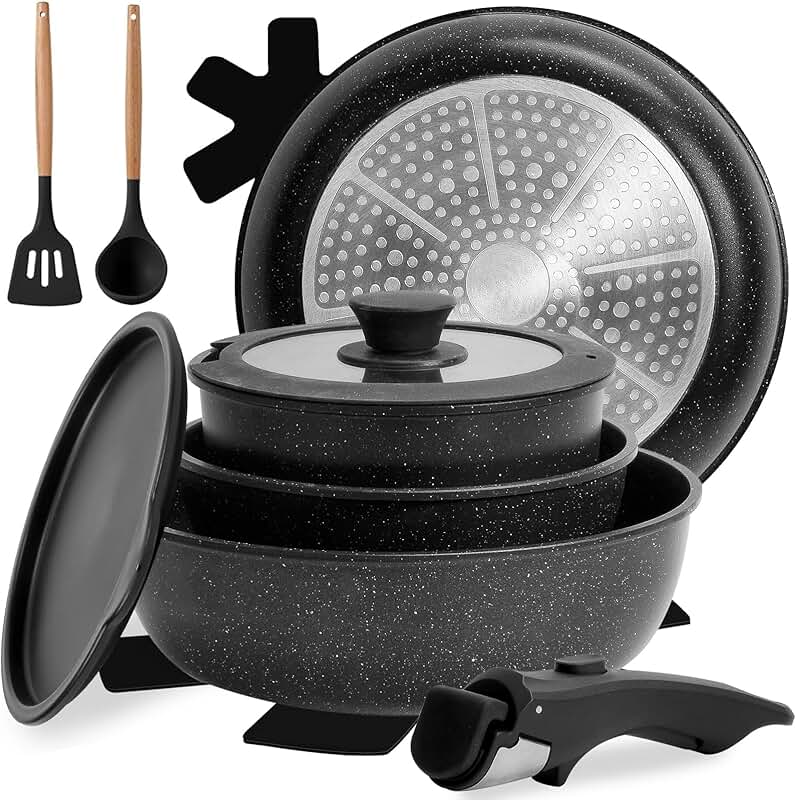 10-Piece Non-Stick Ceramic Cookware Set with Detachable Handles