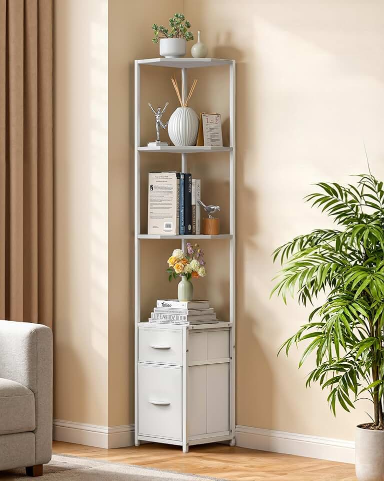 Tall 6-Tier Corner Shelf with Drawers for Living Room