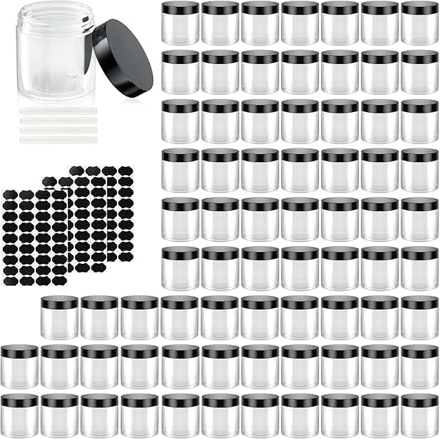 Set of 60 clear 4 oz plastic containers with lids
