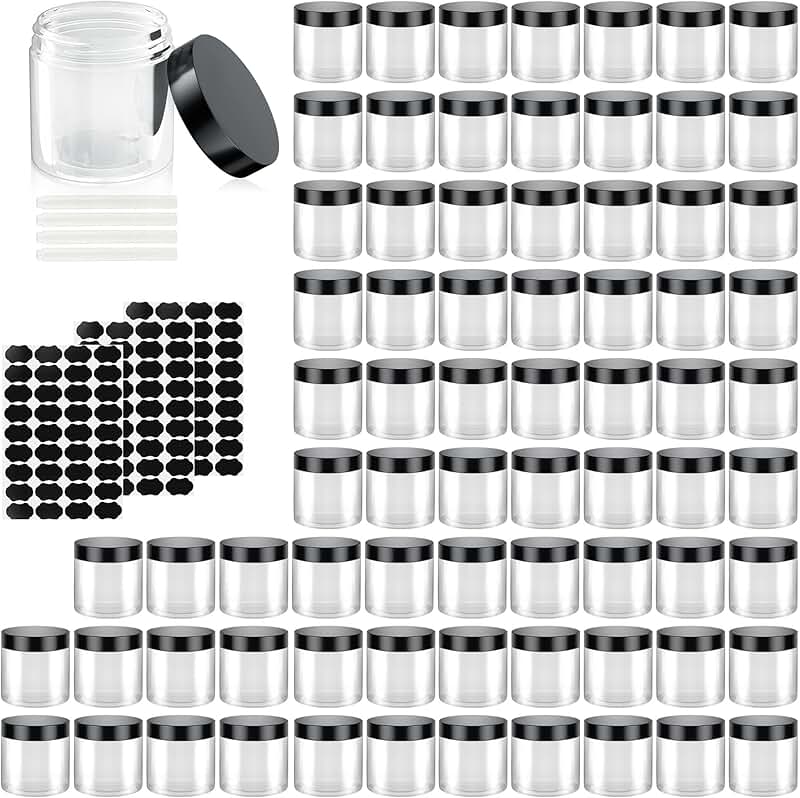Set of 60 clear 4 oz plastic containers with lids