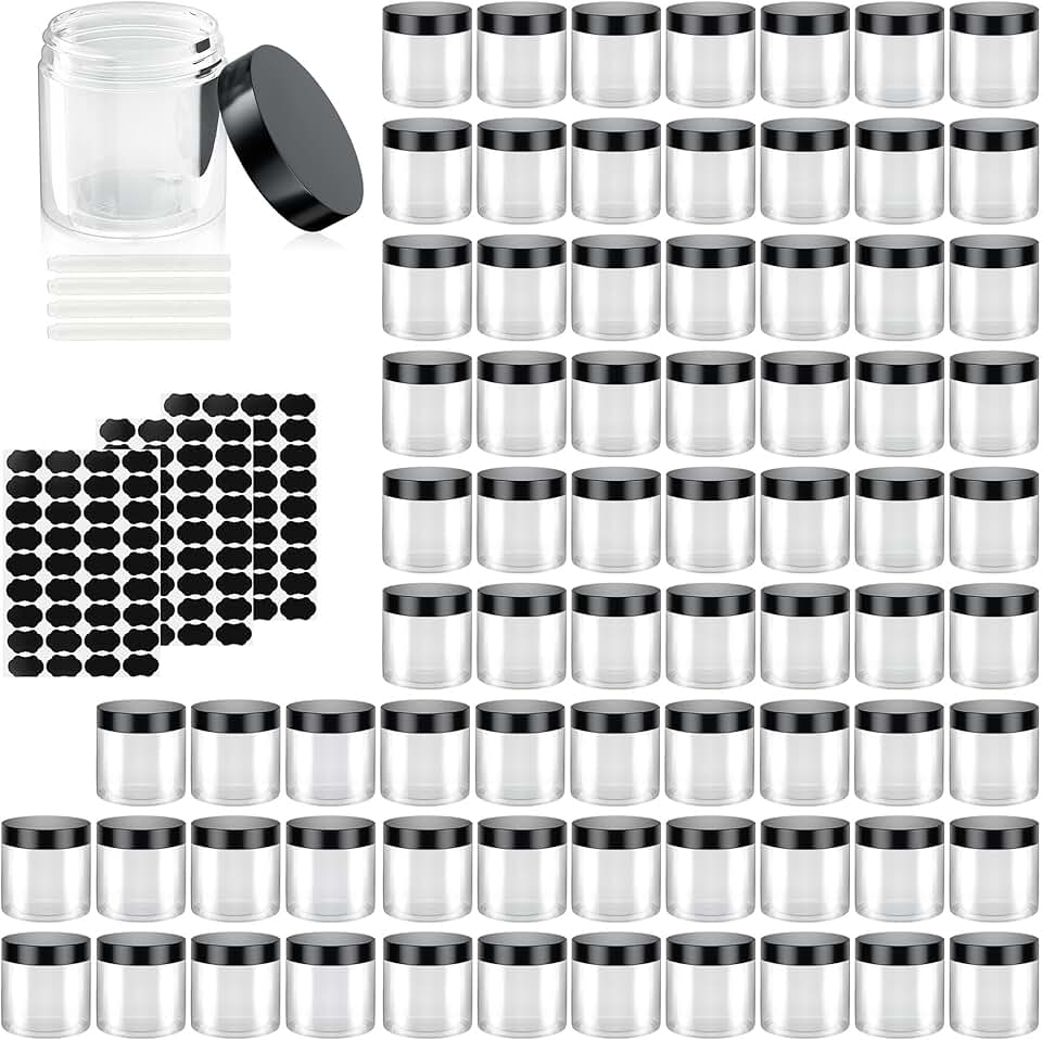 Set of 60 clear 4 oz plastic containers with lids