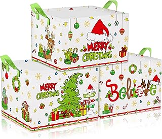 Set of 3 Foldable Green Christmas Storage Bins