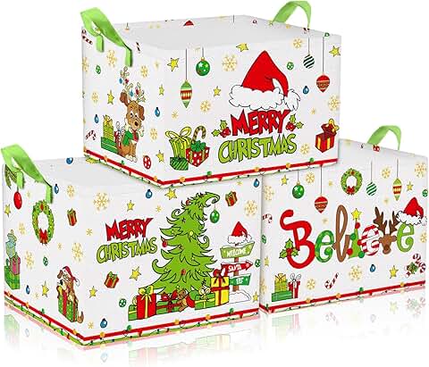 Set of 3 Foldable Green Christmas Storage Bins