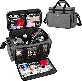 Large Gray Makeup and Hair Supplies Bag with Removable Dividers