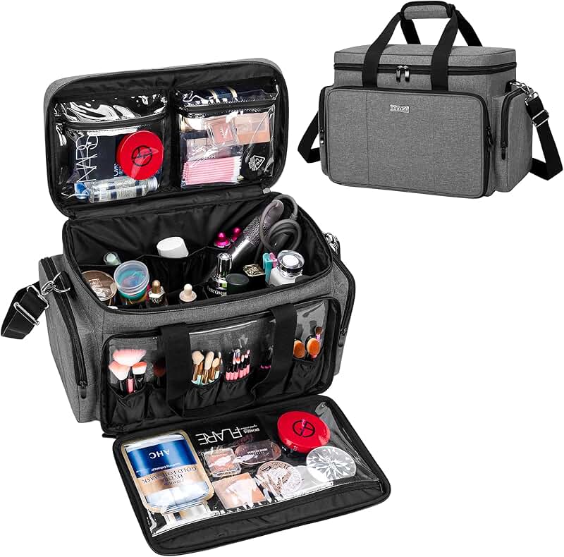 Large Gray Makeup and Hair Supplies Bag with Removable Dividers