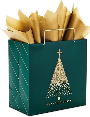 7-inch Christmas Gift Bag with Tissue Paper and Glitter