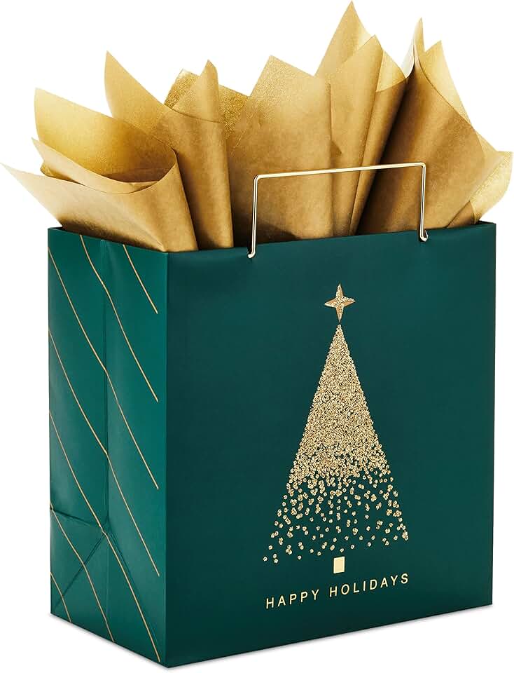 7-inch Christmas Gift Bag with Tissue Paper and Glitter