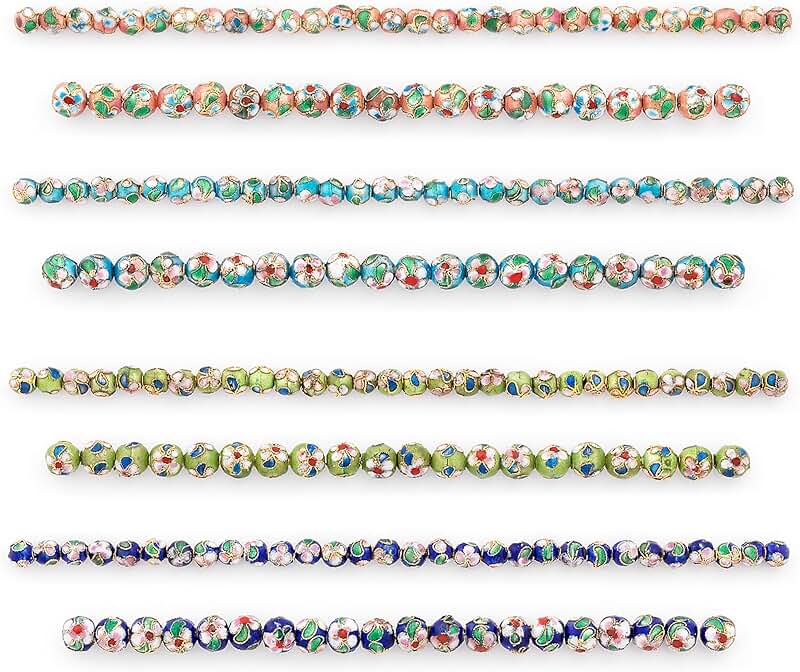 Vintage Hand-Painted Cloisonne Beads, 200 Multicolor Jewelry Supplies